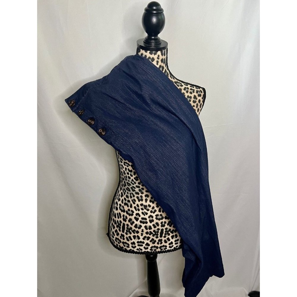 AGNES & DORA PLUS CROPPED WIDE LEG BUTTON DENIM DARK BLUE STRETCH KNIT PANTS 2X